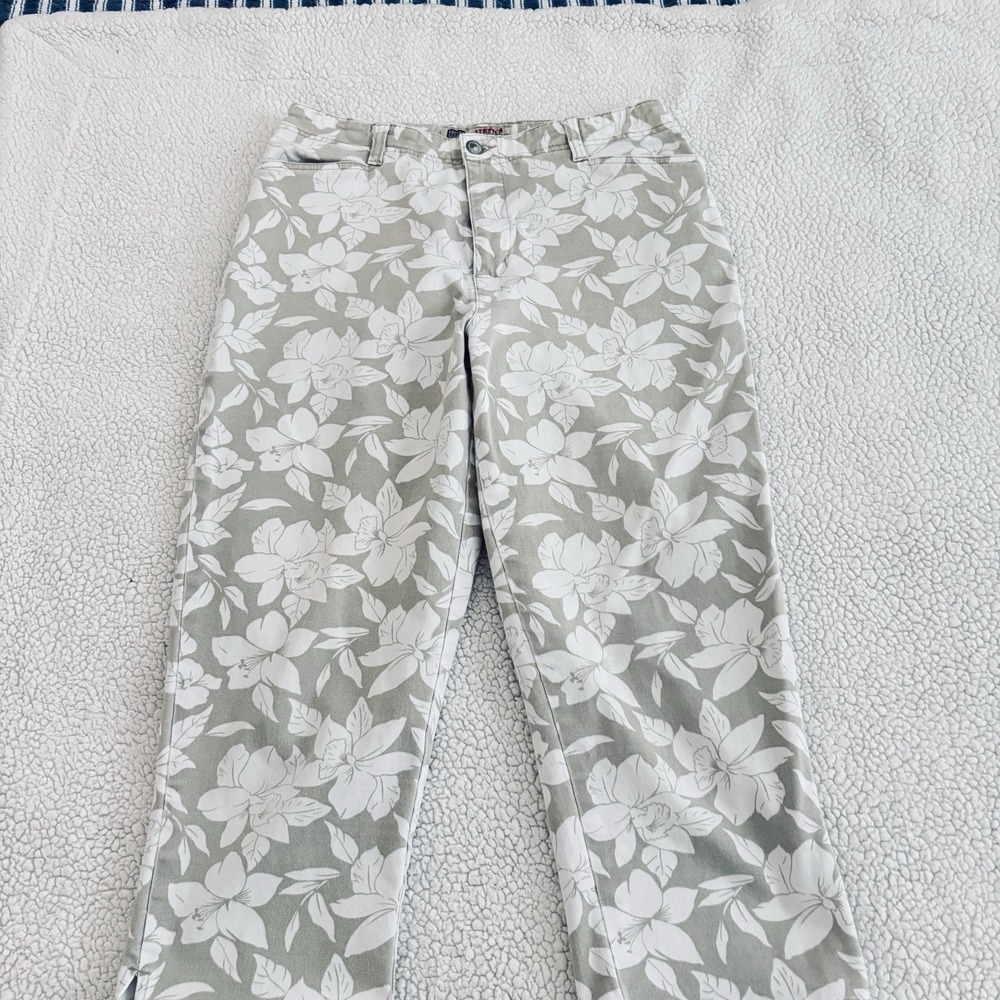 Faded Glory Women's  Stretch S8 Beige Floral Cargo Pants Pockets Y2K Tiny Stain*